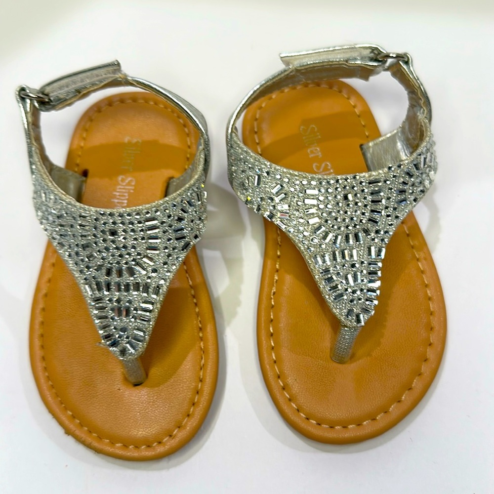 Silver Baby Girl Sandals with rhinestone detailing
